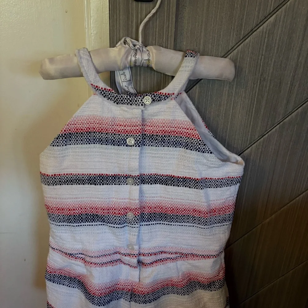 Janie & Jack Girls Cotton Tweed Romper, Size Kids 8, White, Red, Pink, Blue